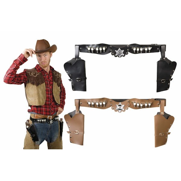 Cowboyholster Dubbel Sheriff 2Kleuren (1 van assortiment).