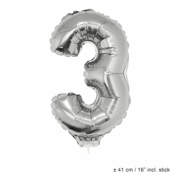 Helium Ballon Nummer 3 - Zilver - 41 Cm