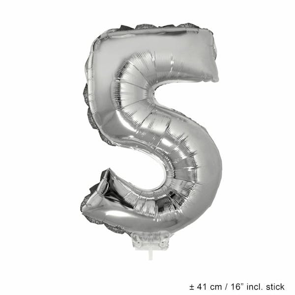 Helium Ballon Nummer 5 - Zilver - 41 Cm