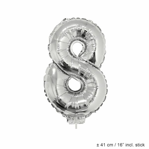 Helium Ballon Nummer 8 - Zilver - 41 Cm