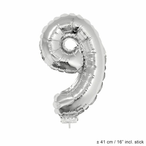 Helium Ballon Nummer 9 - Zilver - 41 Cm