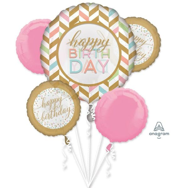 Boeket Pastel Confetti "Happy Birthday" - Set 5 Folieballonnen