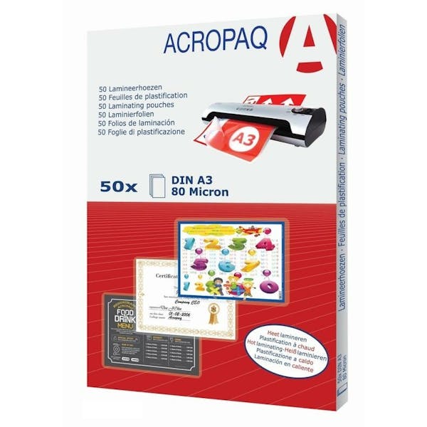 Acropaq - 50 pochettes de plastification A3 80 Microns