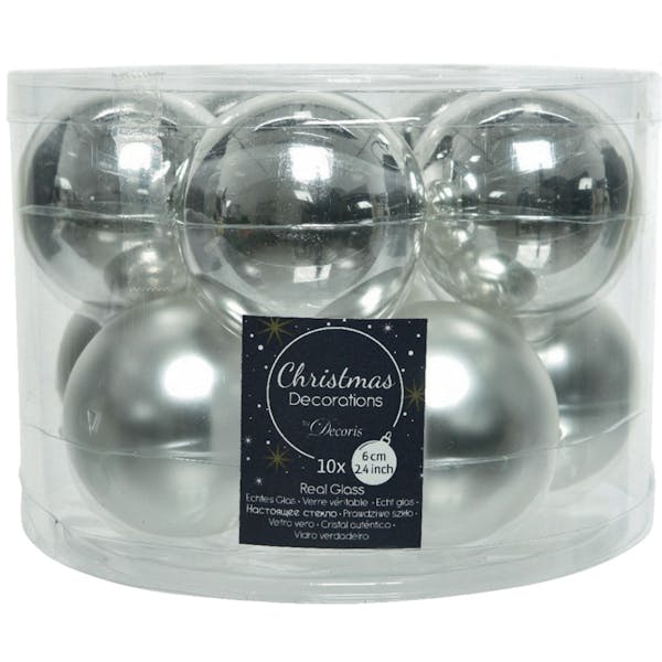 Set 10 Glazen zilveren kerstballen 6Cm 